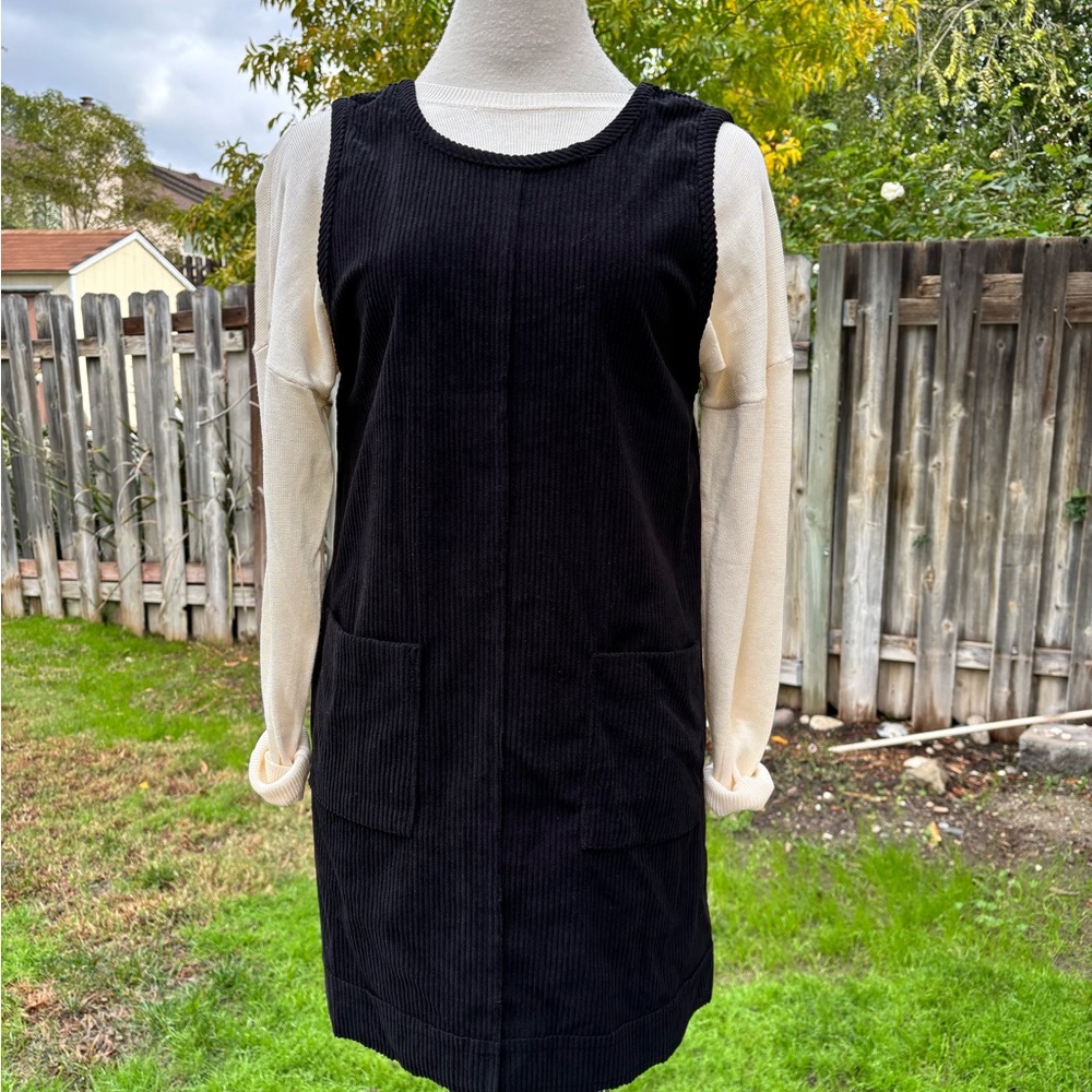 Black Corduroy Sleeveless Dress